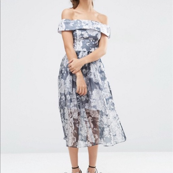 ASOS Navy floral organza midi dress - Picture 1 of 7